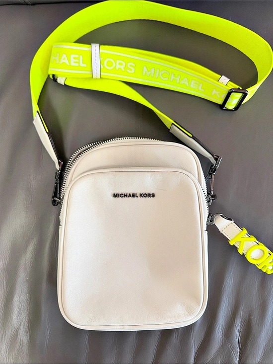 Michael Kors Handbags - Michael Kors Double Zip Camera Crossbody Bag White & Yellow